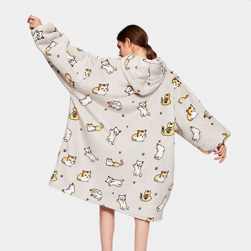 Kawaii Ginger Cat Oversized Thick Blanket Hoodie – Kawaiies
