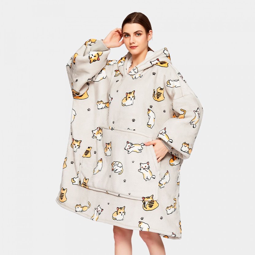 Kawaii Ginger Cat Oversized Thick Blanket Hoodie - Kawaiies - Adorable - Cute - Plushies - Plush - Kawaii