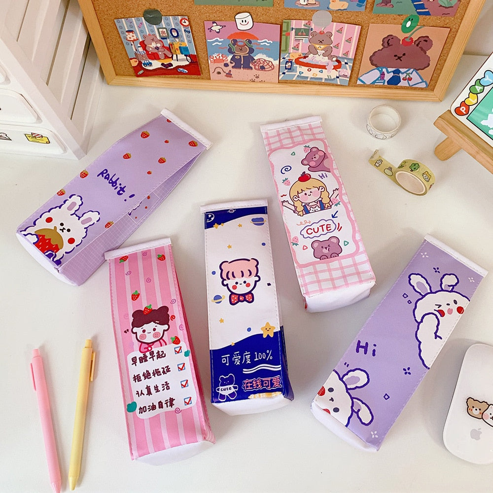 Kawaii Girl and Friends Milk Carton Pencil Case - Kawaiies - Adorable - Cute - Plushies - Plush - Kawaii
