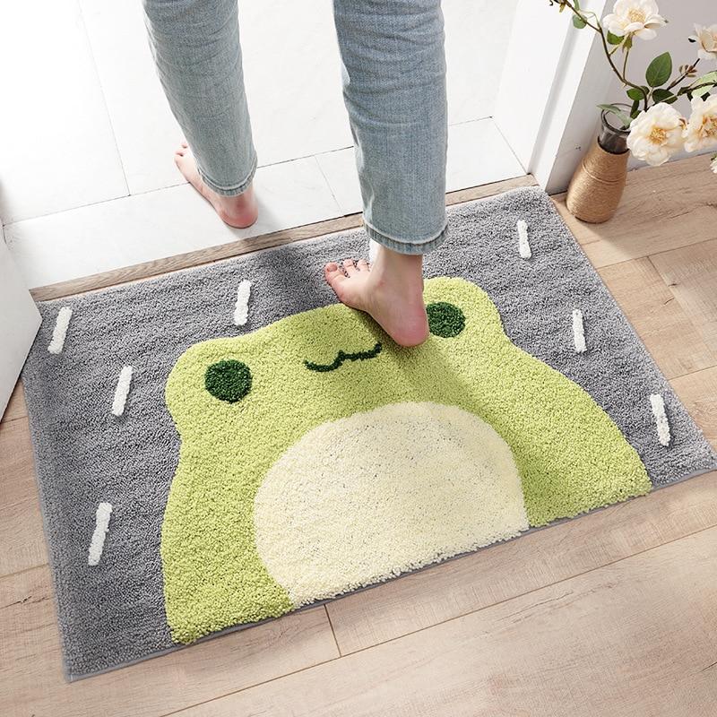 Kawaii Green Smiling Frog Bathroom Mat