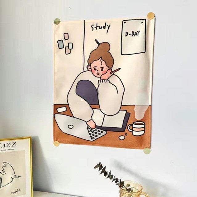 Kawaii Illustration 35 by 45cm Tapestry Cloth Fabric Wall Decor - Kawaiies - Adorable - Cute - Plushies - Plush - Kawaii