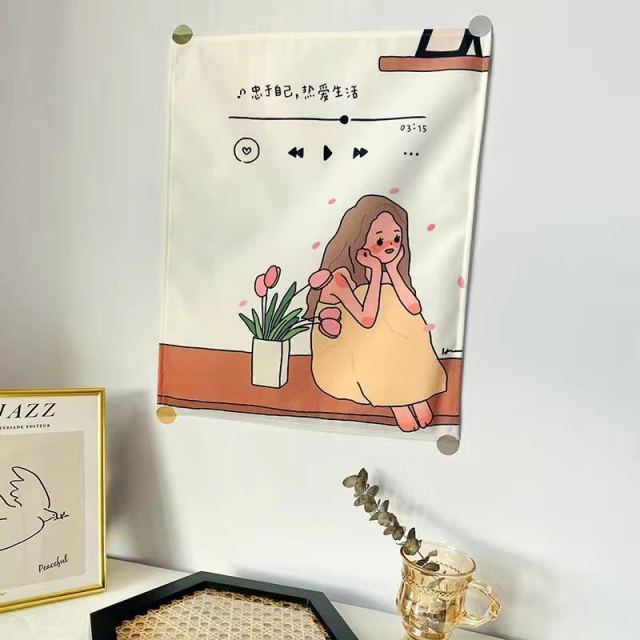 Kawaii Illustration 35 by 45cm Tapestry Cloth Fabric Wall Decor - Kawaiies - Adorable - Cute - Plushies - Plush - Kawaii