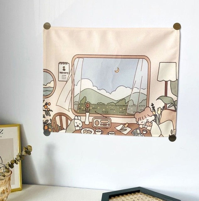 Kawaii Illustration 35 by 45cm Tapestry Cloth Fabric Wall Decor - Kawaiies - Adorable - Cute - Plushies - Plush - Kawaii