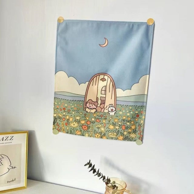Kawaii Illustration 35 by 45cm Tapestry Cloth Fabric Wall Decor - Kawaiies - Adorable - Cute - Plushies - Plush - Kawaii