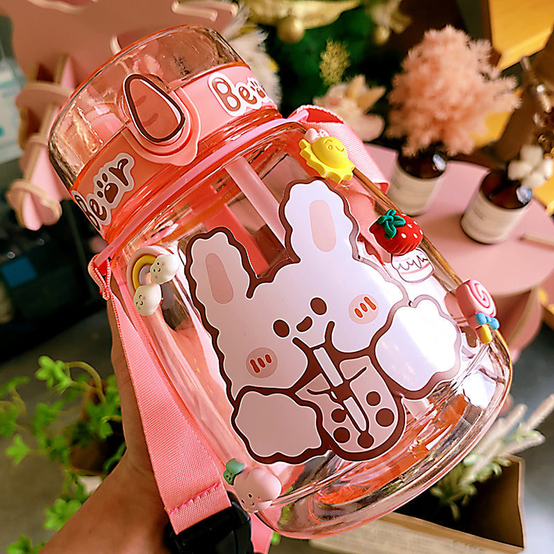 Kawaii Jumbo Bear & Bunny Bottle Flask with Strap - Kawaiies - Adorable - Cute - Plushies - Plush - Kawaii
