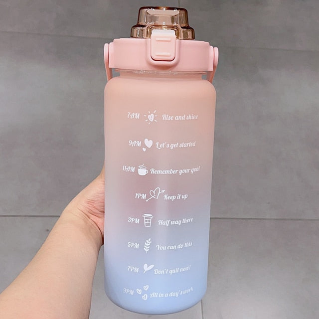 Kawaii Jumbo Plastic 2000ml Water Bottle With Time Marker & Straw - Kawaiies - Adorable - Cute - Plushies - Plush - Kawaii