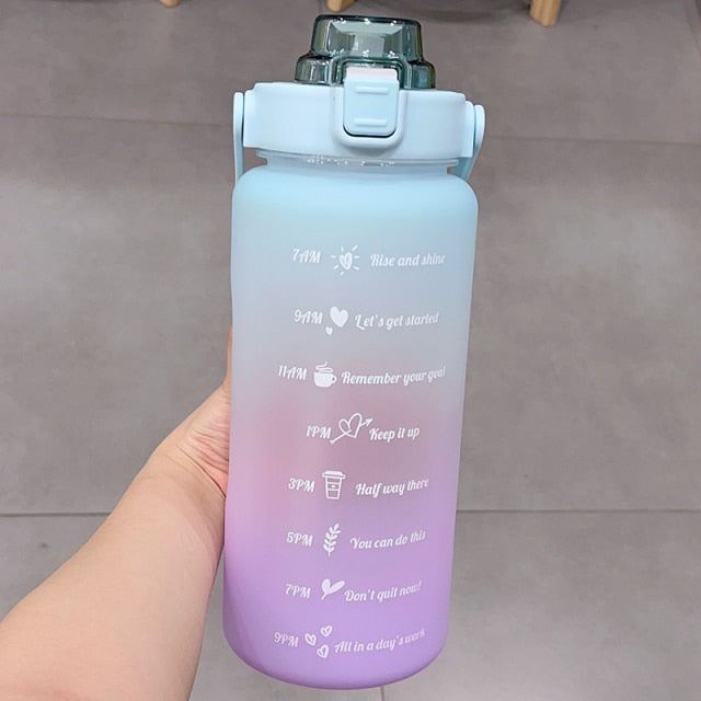 Kawaii Jumbo Plastic 2000ml Water Bottle With Time Marker & Straw - Kawaiies - Adorable - Cute - Plushies - Plush - Kawaii