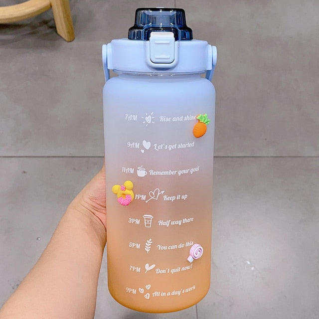 Kawaii Jumbo Plastic 2000ml Water Bottle With Time Marker & Straw - Kawaiies - Adorable - Cute - Plushies - Plush - Kawaii