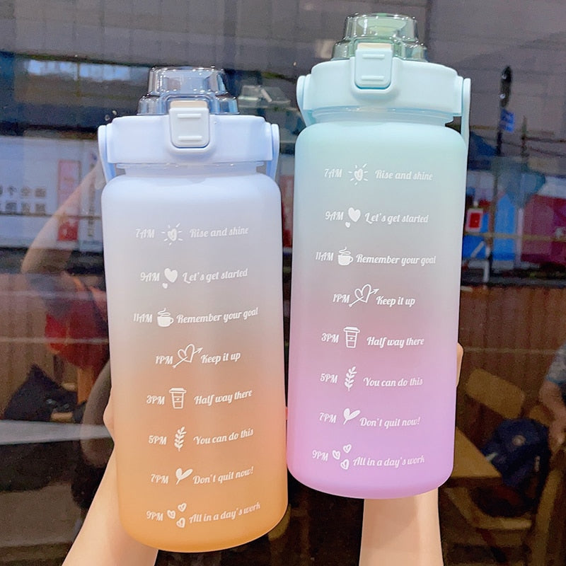 Kawaii Jumbo Plastic 2000ml Water Bottle With Time Marker & Straw - Kawaiies - Adorable - Cute - Plushies - Plush - Kawaii