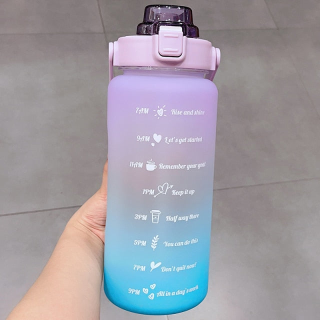 Kawaii Jumbo Plastic 2000ml Water Bottle With Time Marker & Straw - Kawaiies - Adorable - Cute - Plushies - Plush - Kawaii