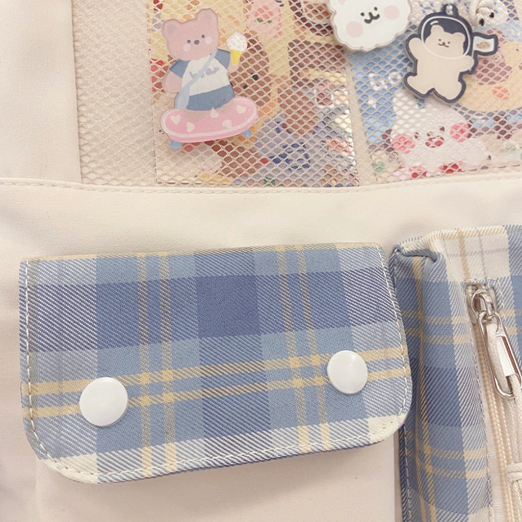 Kawaii Large Checked Multi-Pocket Backpack - Kawaiies - Adorable - Cute - Plushies - Plush - Kawaii