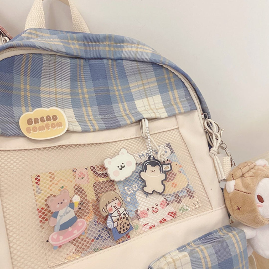 Kawaii Large Checked Multi-Pocket Backpack - Kawaiies - Adorable - Cute - Plushies - Plush - Kawaii