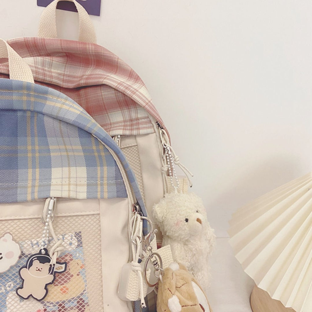 Kawaii Large Checked Multi-Pocket Backpack - Kawaiies - Adorable - Cute - Plushies - Plush - Kawaii