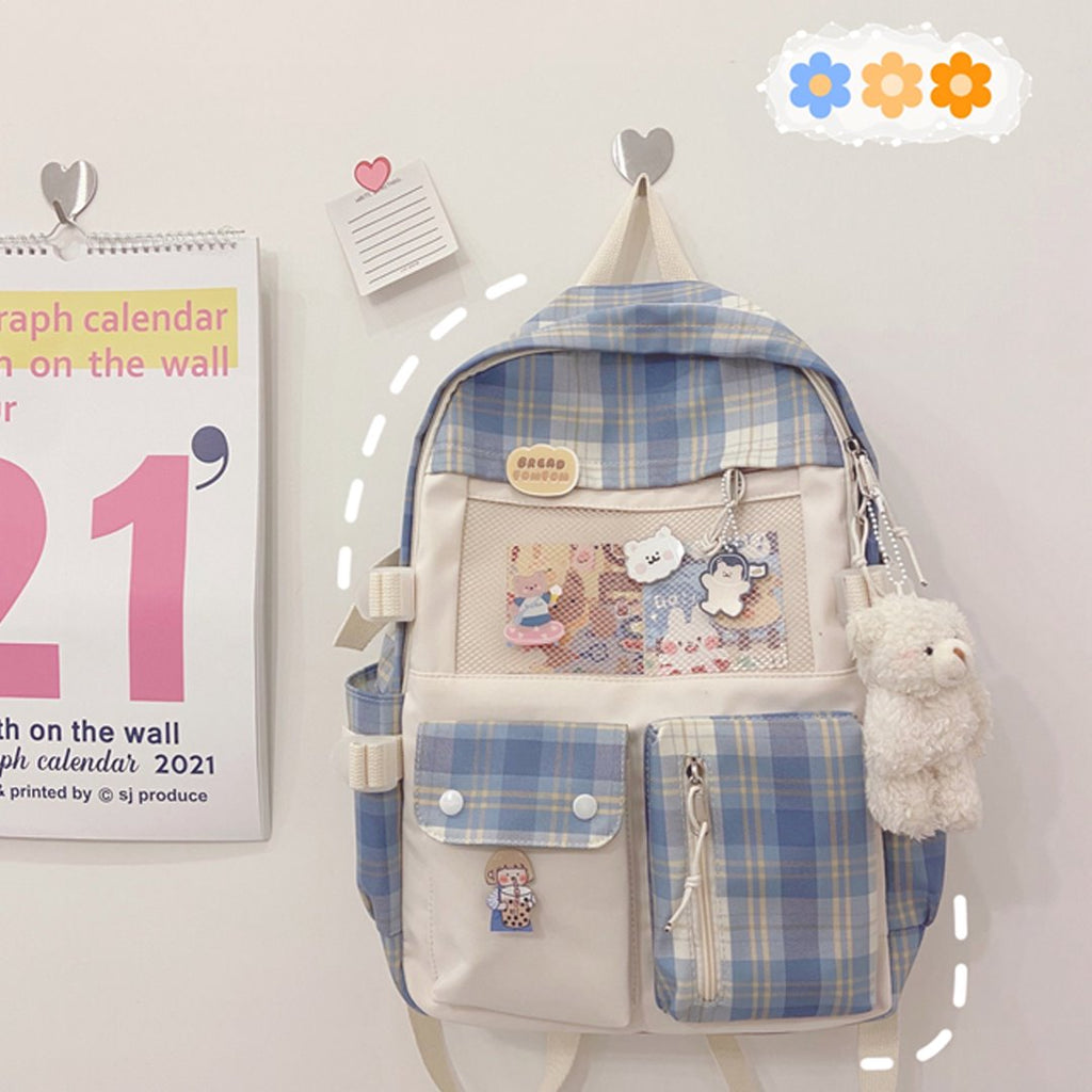 Kawaii Large Checked Multi-Pocket Backpack - Kawaiies - Adorable - Cute - Plushies - Plush - Kawaii