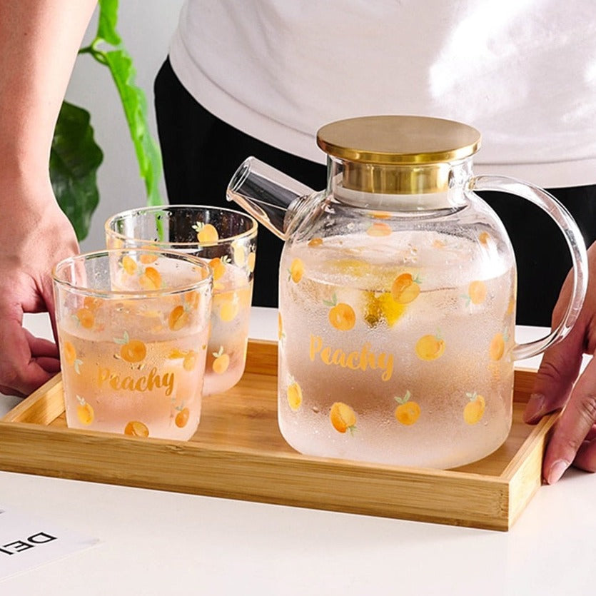 Kawaii Peach Glass Kettle and Cups Set - Kawaiies - Adorable - Cute - Plushies - Plush - Kawaii