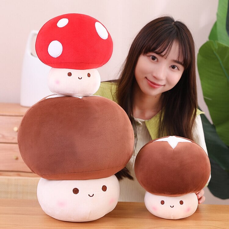 Kawaii Red Brown White Mushroom Plushie Family - Kawaiies - Adorable - Cute - Plushies - Plush - Kawaii