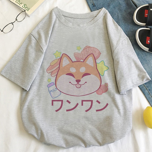 Kawaii Shiba Inu Face Women's Tee Tops - Kawaiies - Adorable - Cute - Plushies - Plush - Kawaii