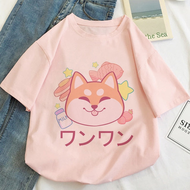 Kawaii Shiba Inu Face Women's Tee Tops - Kawaiies - Adorable - Cute - Plushies - Plush - Kawaii