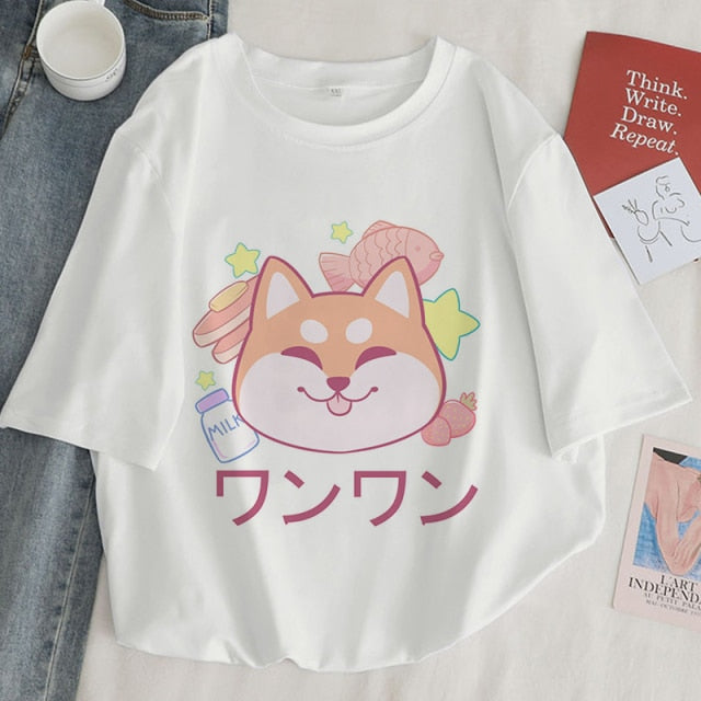 Kawaii Shiba Inu Face Women's Tee Tops - Kawaiies - Adorable - Cute - Plushies - Plush - Kawaii
