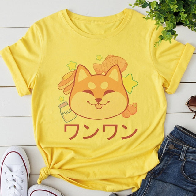 Kawaii Shiba Inu Face Women's Tee Tops - Kawaiies - Adorable - Cute - Plushies - Plush - Kawaii