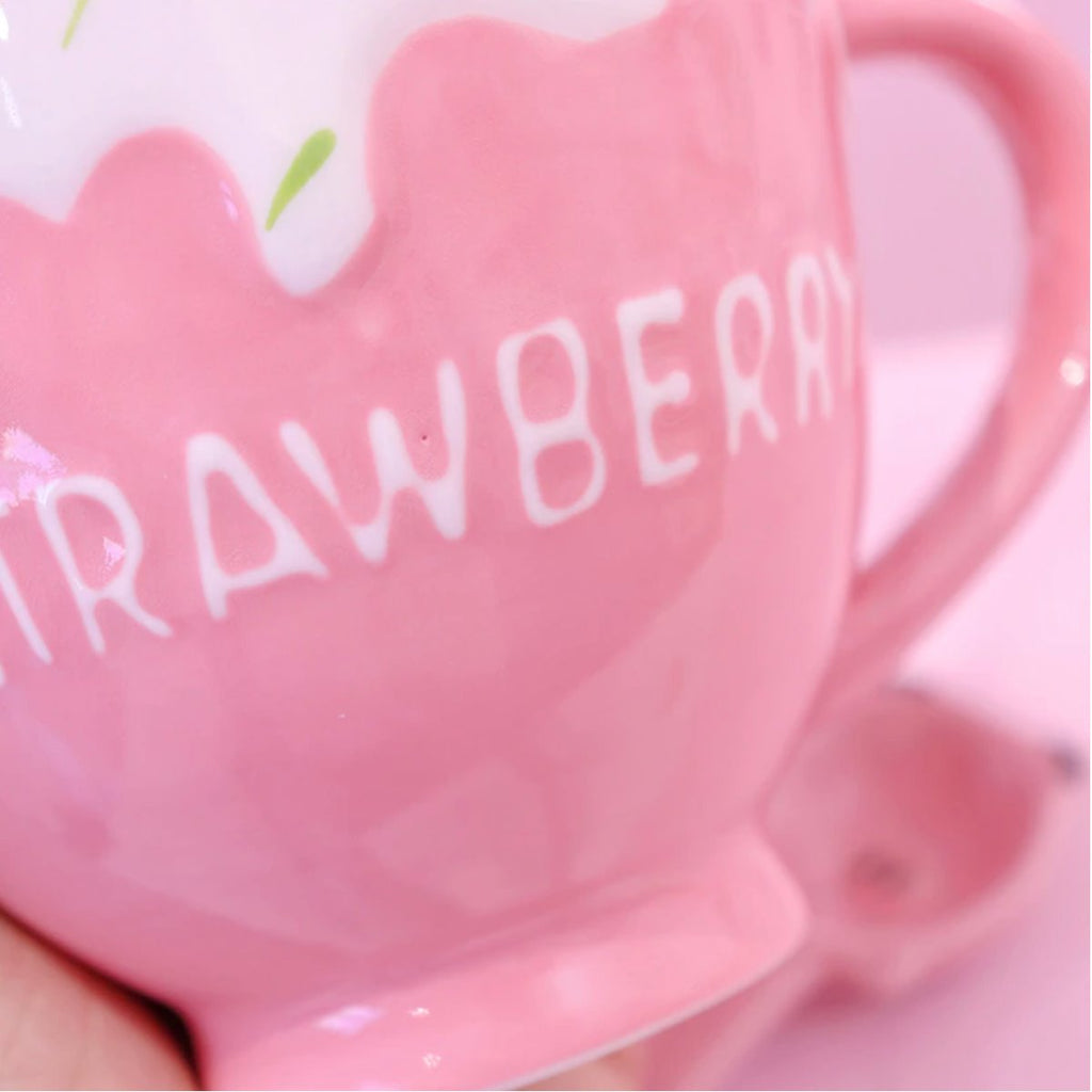 Kawaii Strawberry Milk Mug with Spoon - Kawaiies - Adorable - Cute - Plushies - Plush - Kawaii