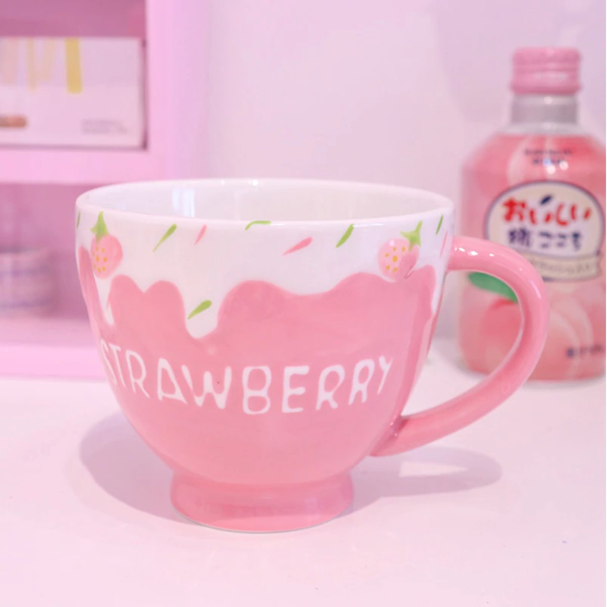 XinHuiGY Pink Mug,Cute Strawberry Cup with Cover Spoon,Ceramic Coffee Mug,  Kawaii Cup for Tea Milk,W…See more XinHuiGY Pink Mug,Cute Strawberry Cup