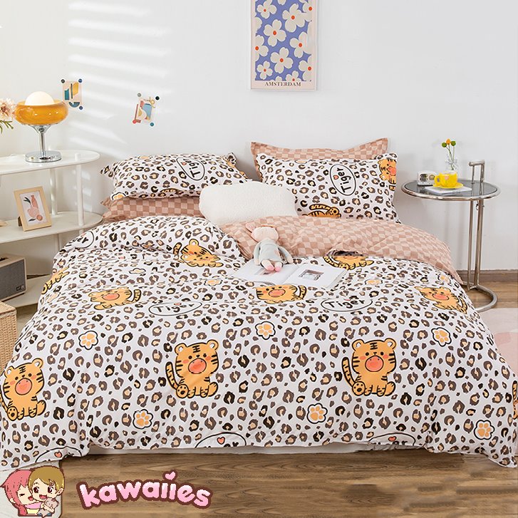 kawaiies-softtoys-plushies-kawaii-plush-Kawaii Tiger Checked Bedding Sets Bedding Sets Paw Single 