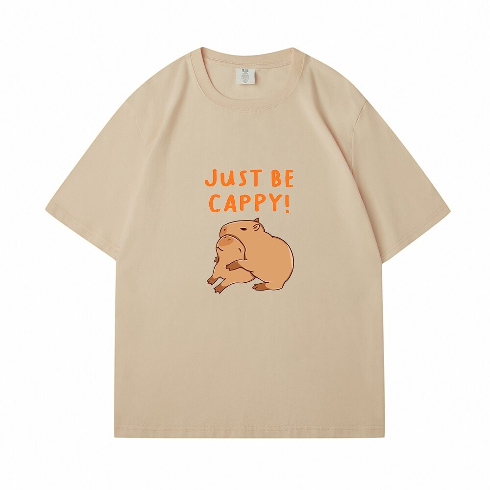 kawaiies-softtoys-plushies-kawaii-plush-Kawaii Two Capybara 'Just Be Cappy!' Unisex Cotton Tee Top | NEW Apparel Camel S 
