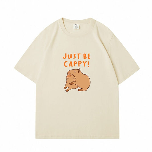 kawaiies-softtoys-plushies-kawaii-plush-Kawaii Two Capybara 'Just Be Cappy!' Unisex Cotton Tee Top | NEW Apparel Cream S 