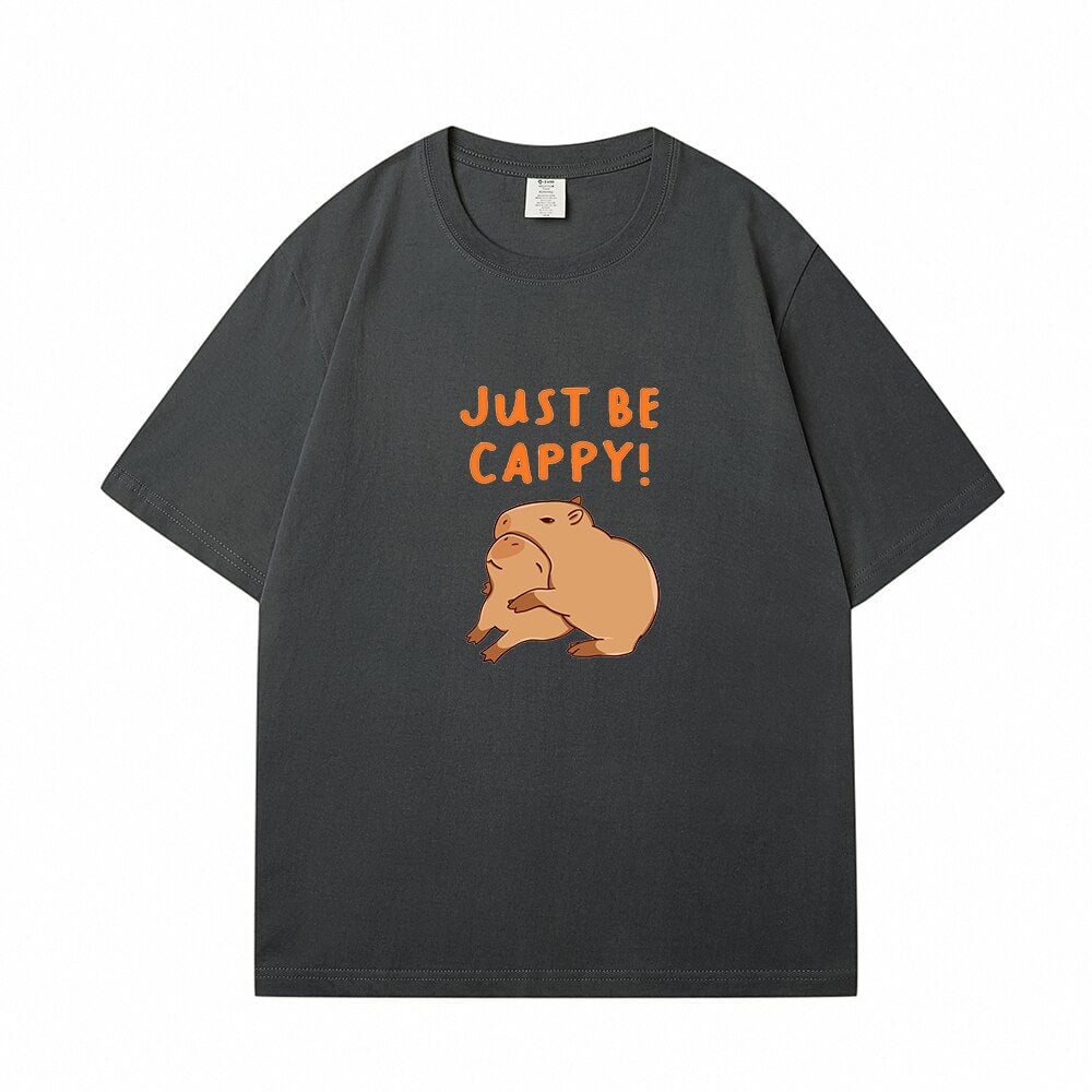 kawaiies-softtoys-plushies-kawaii-plush-Kawaii Two Capybara 'Just Be Cappy!' Unisex Cotton Tee Top | NEW Apparel Gray S 