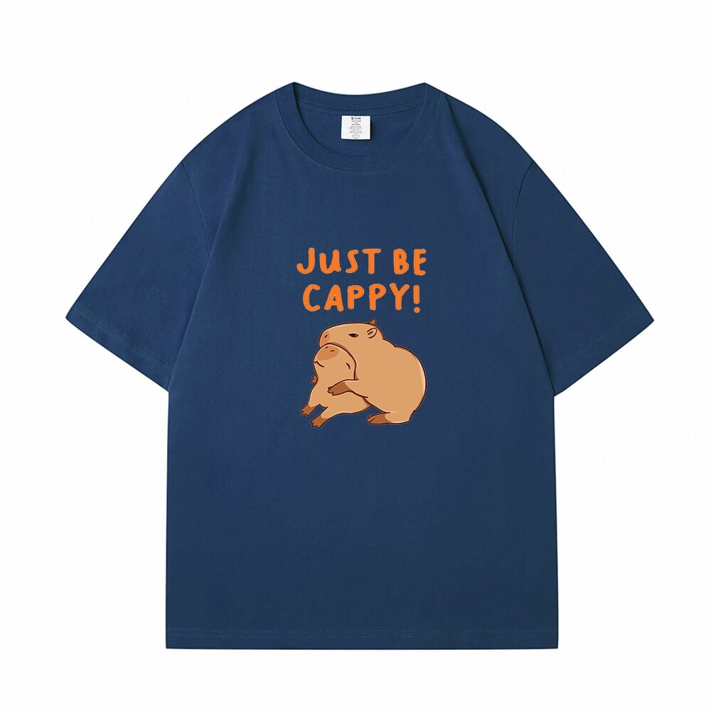 kawaiies-softtoys-plushies-kawaii-plush-Kawaii Two Capybara 'Just Be Cappy!' Unisex Cotton Tee Top | NEW Apparel Navy Blue S 