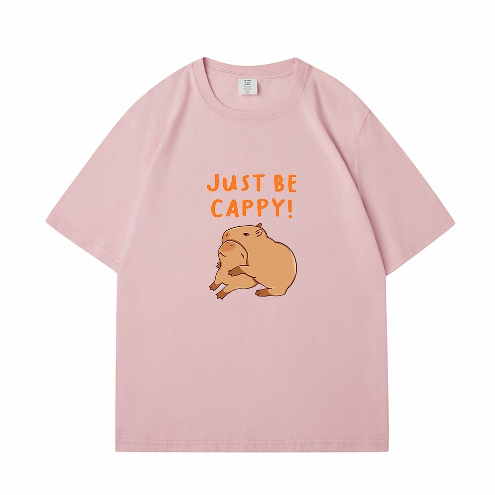 kawaiies-softtoys-plushies-kawaii-plush-Kawaii Two Capybara 'Just Be Cappy!' Unisex Cotton Tee Top | NEW Apparel Pink S 