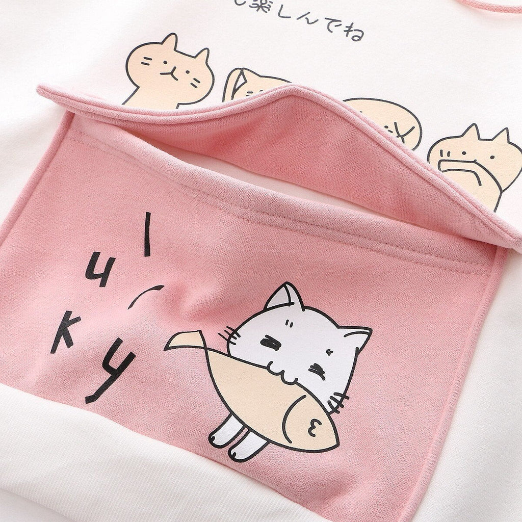 Kawaii Two-Tone Cute Cats Part-Cotton Hoodie - Kawaiies - Adorable - Cute - Plushies - Plush - Kawaii