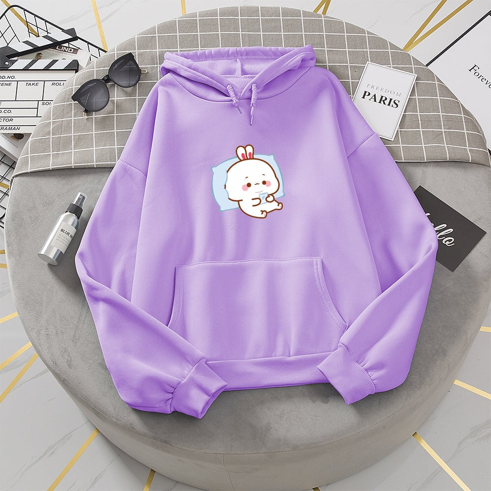 Kawaii White Bunny Chilling Part-Cotton Hoodie - Kawaiies - Adorable - Cute - Plushies - Plush - Kawaii