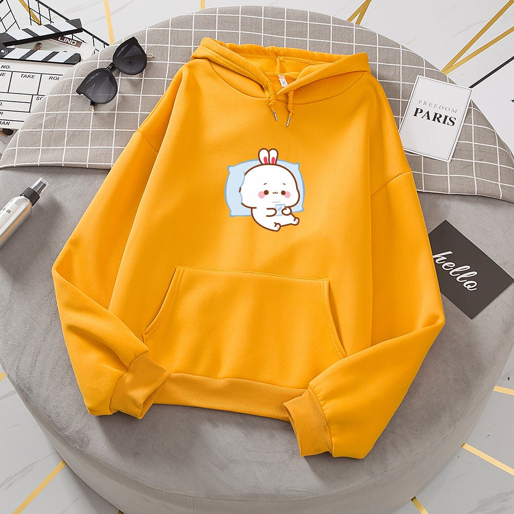 Kawaii White Bunny Chilling Part-Cotton Hoodie - Kawaiies - Adorable - Cute - Plushies - Plush - Kawaii