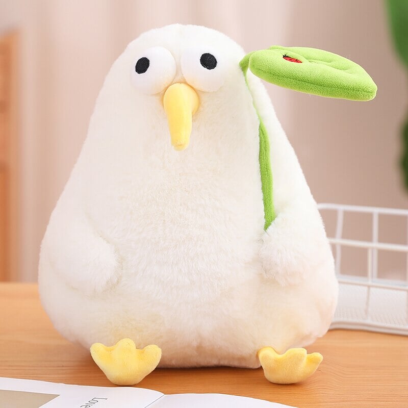 kawaiies-softtoys-plushies-kawaii-plush-Kawaii White Kiwi Bird Plushie | NEW Soft toy Holding Leaf 10in / 25cm 