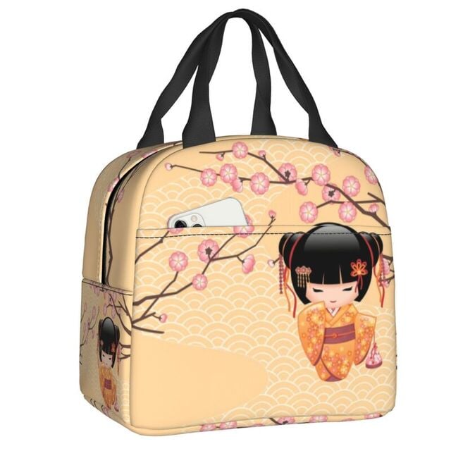 kawaiies-softtoys-plushies-kawaii-plush-Kokeshi Doll Sakura Lunch Bag Bag Peach Sakura 