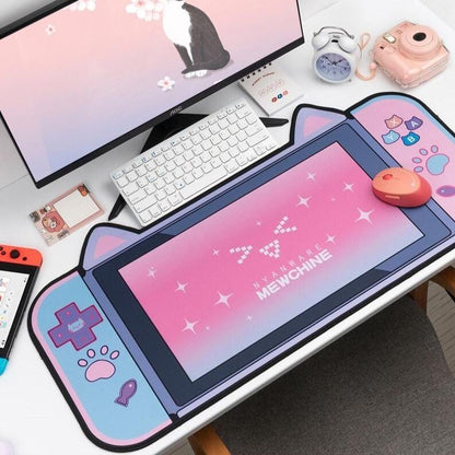 Large Pink Kawaii Gaming Cat Print Mouse Pad - Kawaiies - Adorable - Cute - Plushies - Plush - Kawaii