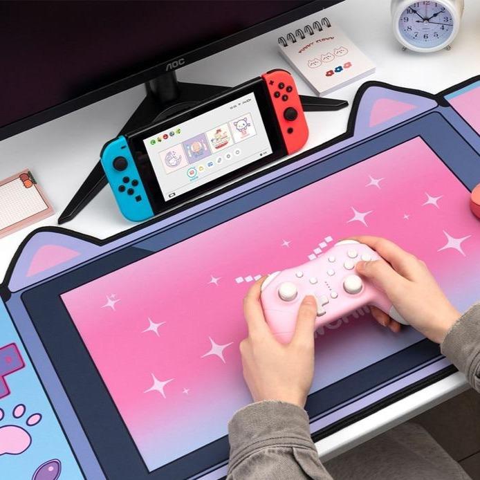 Large Pink Kawaii Gaming Cat Print Mouse Pad - Kawaiies - Adorable - Cute - Plushies - Plush - Kawaii