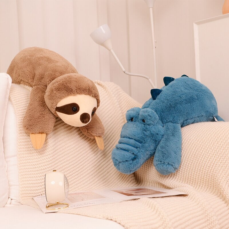 Laying Sloth and Fox Raccoon Crocodile Plushie Friends - Kawaiies - Adorable - Cute - Plushies - Plush - Kawaii