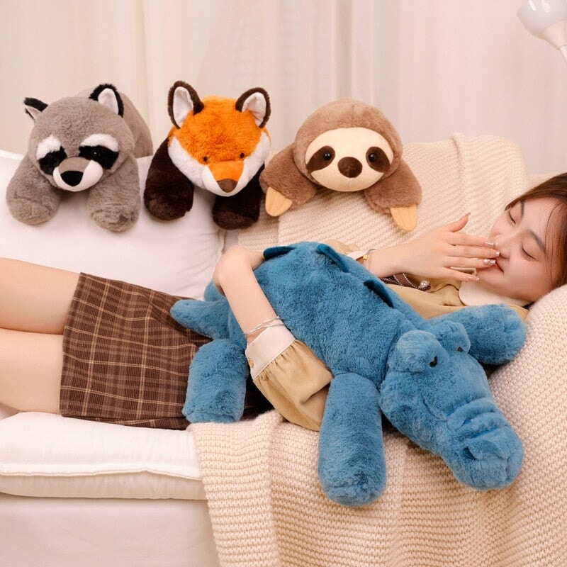 Laying Sloth and Fox Raccoon Crocodile Plushie Friends - Kawaiies - Adorable - Cute - Plushies - Plush - Kawaii