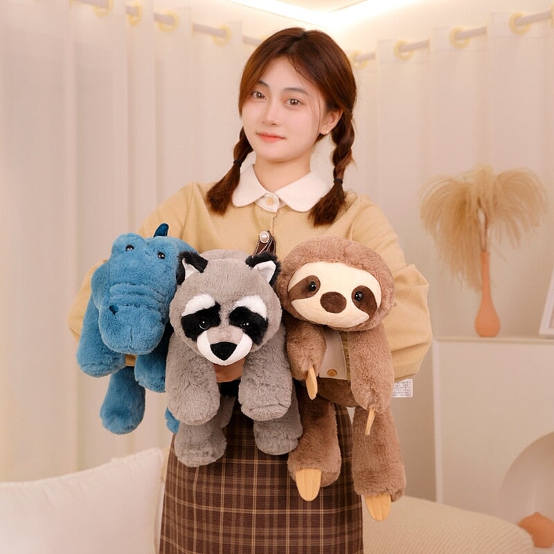 Laying Sloth and Fox Raccoon Crocodile Plushie Friends - Kawaiies - Adorable - Cute - Plushies - Plush - Kawaii