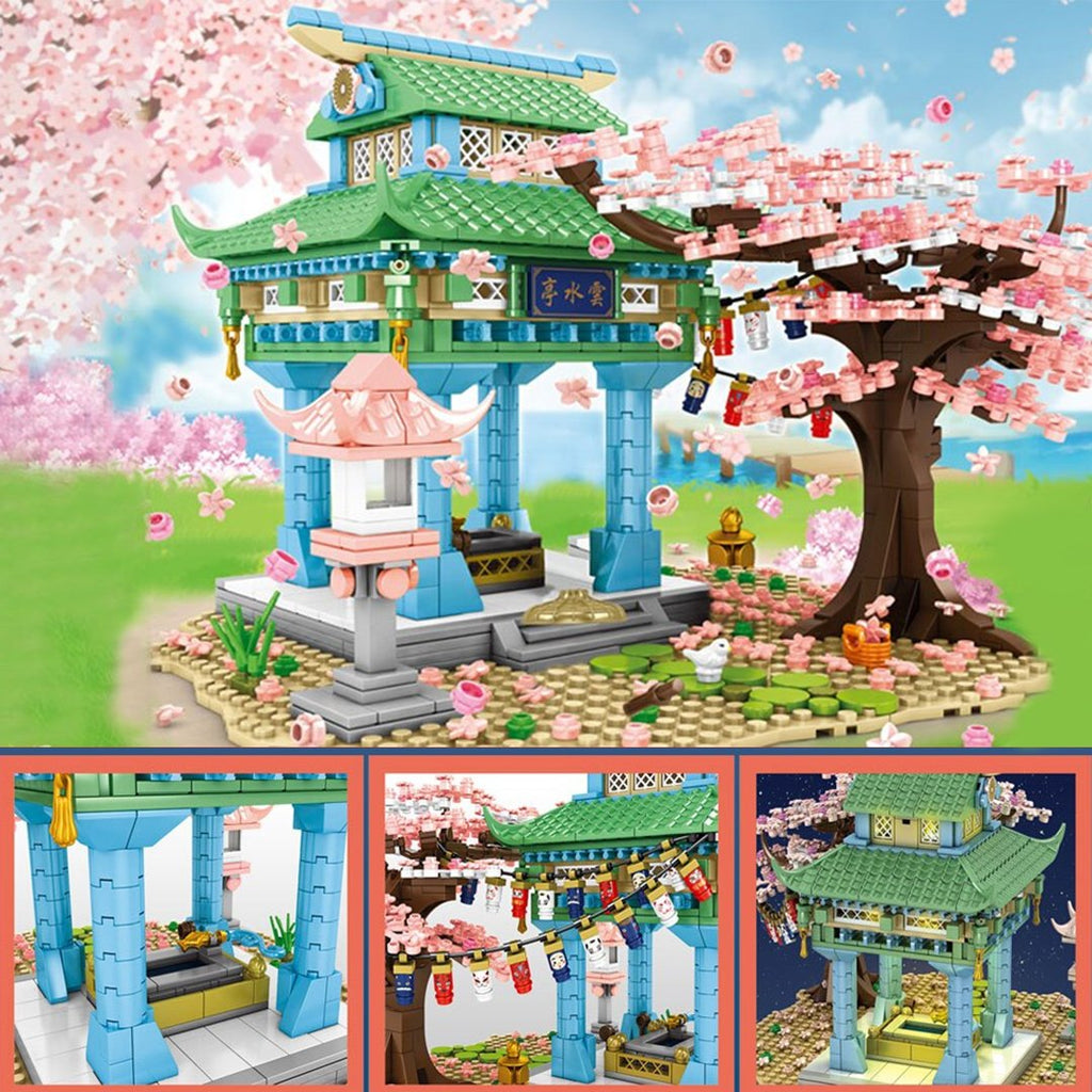 Light up Romantic Japanese Hakone Shrine with Sakura Tree Building Sets - Kawaiies - Adorable - Cute - Plushies - Plush - Kawaii