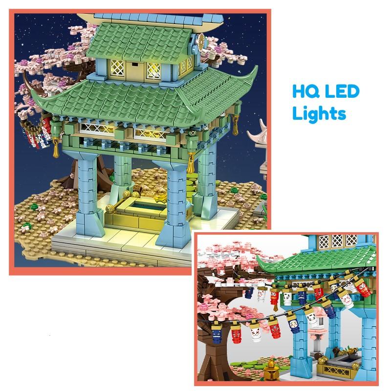 Light up Romantic Japanese Hakone Shrine with Sakura Tree Building Sets - Kawaiies - Adorable - Cute - Plushies - Plush - Kawaii