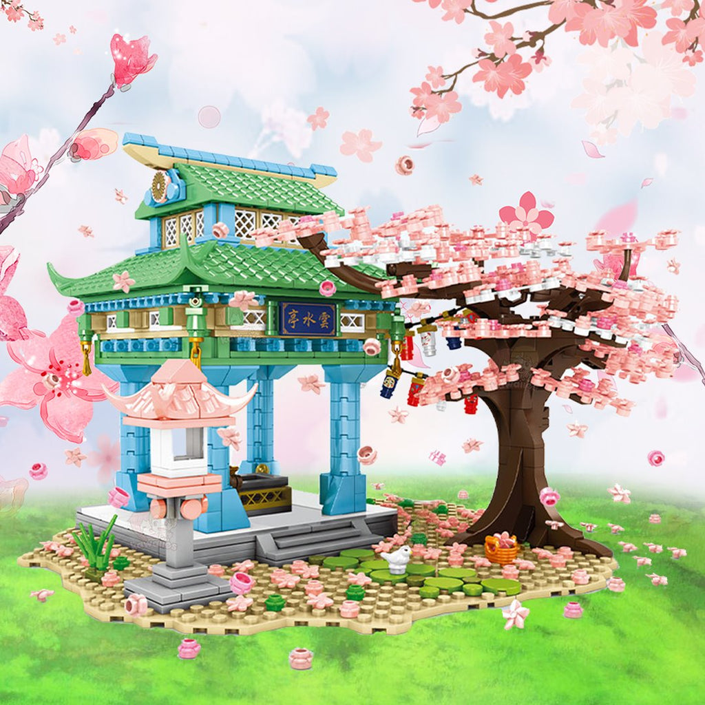 Light up Romantic Japanese Hakone Shrine with Sakura Tree Building Sets - Kawaiies - Adorable - Cute - Plushies - Plush - Kawaii