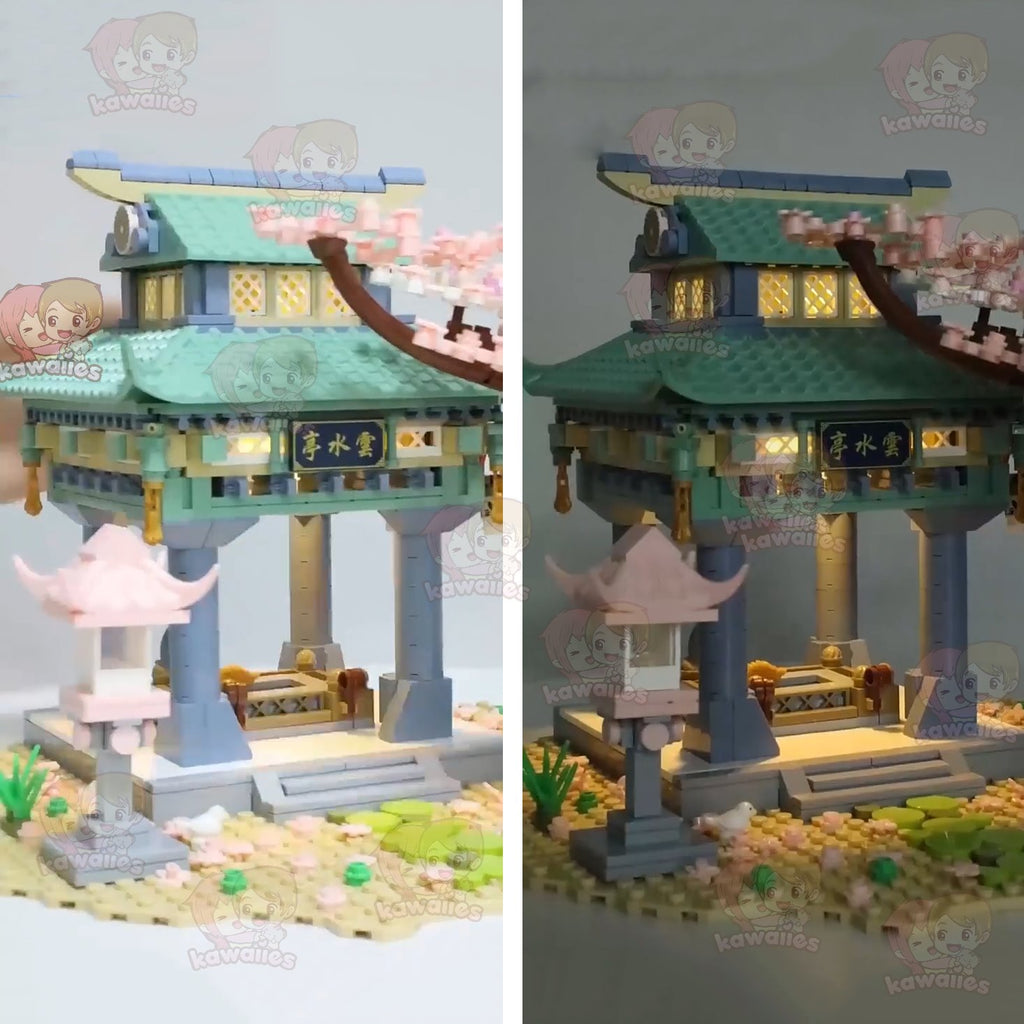 Light up Romantic Japanese Hakone Shrine with Sakura Tree Building Sets - Kawaiies - Adorable - Cute - Plushies - Plush - Kawaii