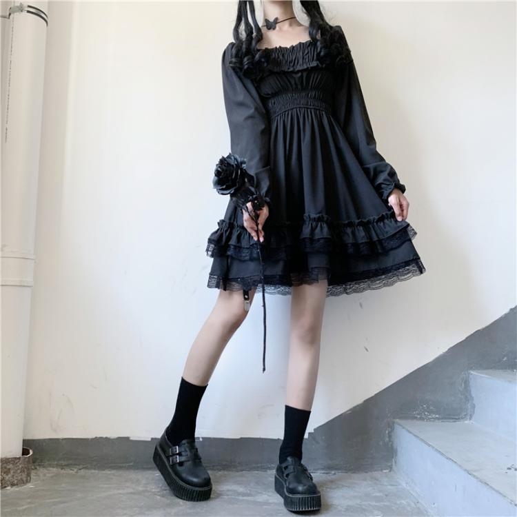 Lolita Black Mini High Waist Gothic Women's Dress - Kawaiies - Adorable - Cute - Plushies - Plush - Kawaii