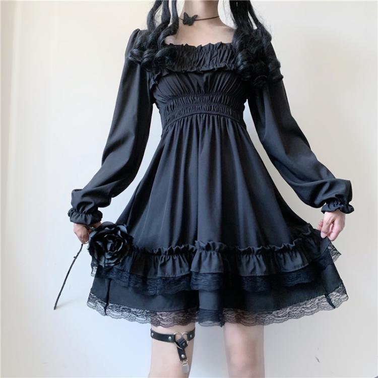 Lolita Black Mini High Waist Gothic Women's Dress - Kawaiies - Adorable - Cute - Plushies - Plush - Kawaii