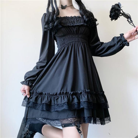Lolita Black Mini High Waist Gothic Women's Dress - Kawaiies - Adorable - Cute - Plushies - Plush - Kawaii