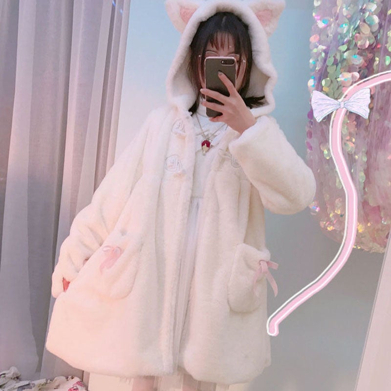 Lolita Fleece-lined Kitten Thickened Winter Women Jacket - Kawaiies - Adorable - Cute - Plushies - Plush - Kawaii